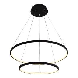 Pendente LED Redondo Duplo 3000K 45W Bivolt Ø60cm Metal e Silicone Preto Fosco