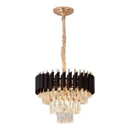 Lustre Pendente Redondo Ø40x29cm Metal e Cristal Preto e Transparente