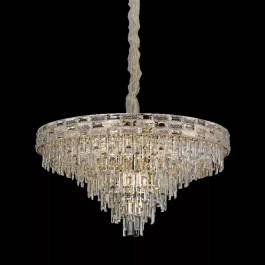 Lustre Pendente Ø80x46cm Metal e Cristal Dourado e Transparente