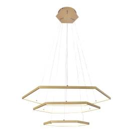 Pendente LED Sextavado Triplo 3000K 70W Bivolt 80x80cm Alumínio e Silicone Dourado