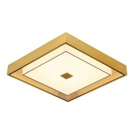 Plafon de Sobrepor LED Quadrado 3000K 24W Bivolt 44x44x9cm Metal e Vidro Dourado