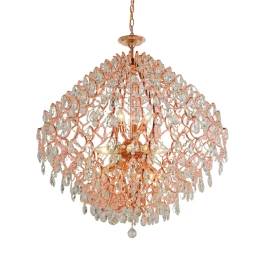 Lustre Pendente Ø80cm Metal e Cristal Rosê