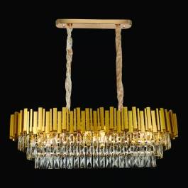 Lustre Pendente Ø100x35cm Metal e Cristal Dourado e Transparente