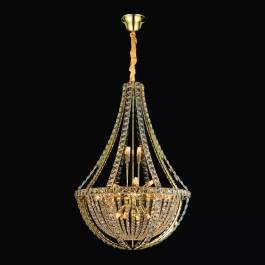 Lustre Pendente 120xØ80cm Metal e Cristal Dourado e Transparente
