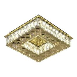 Plafon de Sobrepor LED Quadrado 3000K 18W Bivolt 28x28cm Inox e Cristal Dourado e Transparente