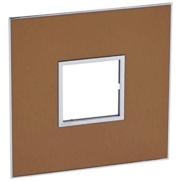 Arteor - Placa 2 postos 4x4inches quadrada - Latão dourado - Metal escovado - Instalação à face