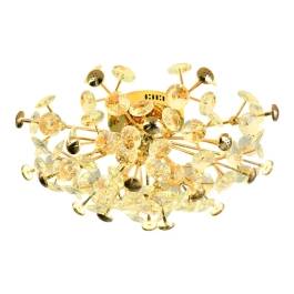Plafon de Sobrepor Ø72x35cm Metal e Cristal Dourado e Transparente