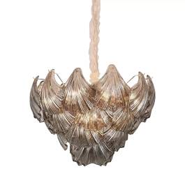 Lustre Pendente Ø50x41cm Metal e Cristal Dourado e Fumê