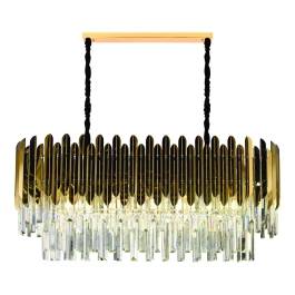 Lustre Pendente 35x75cm Metal e Cristal Dourado e Transparente