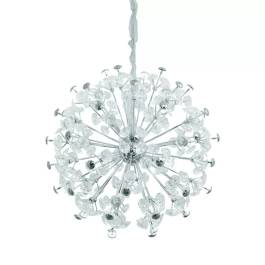 Pendente Redondo Ø92cm Metal e Cristal Cromado e Transparente
