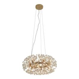 Pendente Redondo Ø60x28cm Metal e Cristal Dourado