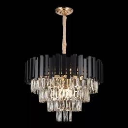 Lustre Pendente Redondo Ø52x33cm Metal e Cristal Preto e Transparente