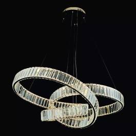 Pendente LED 3000K 100W Bivolt Ø100cm Metal e Cristal Dourado