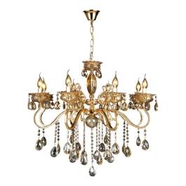 Lustre Pendente 8 Braços Ø75x80cm Metal e Cristal Dourado - Sindora Iluminação DCD00479-8