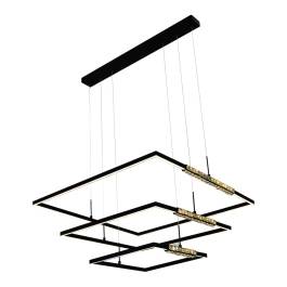 Pendente LED Quadrado 3000K 140W Bivolt 82x82cm Metal, Cristal e Silicone Cromado, Preto e Transparente