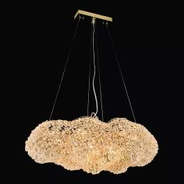 Pendente 30x80x45cm Metal e Cristal Dourado e Transparente