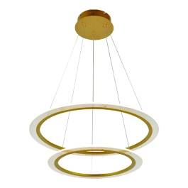 Pendente LED Redondo Duplo 3000K 63W Bivolt Ø60cm Alumínio e Acrílico Dourado