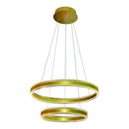 Pendente LED Redondo Duplo 3000K 126W Bivolt Ø60cm Metal e Acrílico Dourado