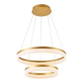 Pendente LED Duplo 3000K 63W Bivolt Ø60cm Metal e Acrílico Dourado