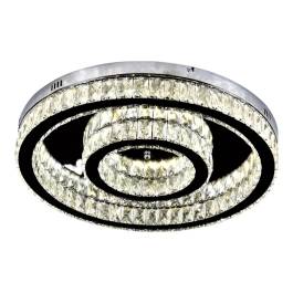 Plafon de Sobrepor LED Redondo 3000K/4000K/6000K Multitemperatura 36W Bivolt Ø60cm Inox e Cristal Cromado e Transparente