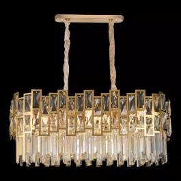 Lustre Pendente Retangular 32x77x30cm Inox e Cristal Dourado e Transparente