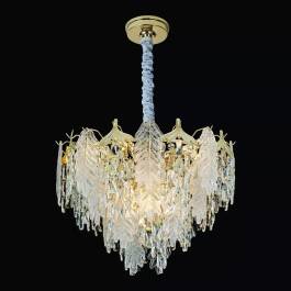 Lustre Pendente Redondo Ø60x44cm Metal e Cristal Dourado e Transparente