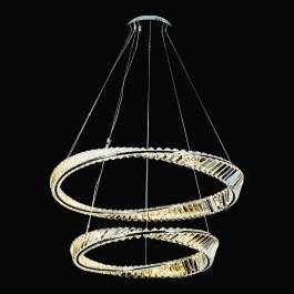Pendente LED Redondo Duplo 3000K 80W Bivolt Ø80cm Metal e Cristal Cromado