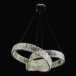 Pendente LED 3000K 70W Bivolt Ø60cm Metal e Cristal Dourado e Transparente