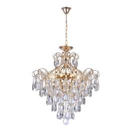 Lustre Pendente Ø60x60cm Metal e Cristal Dourado