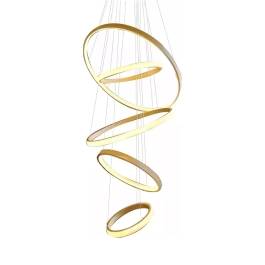 Pendente LED Redondo Quíntuplo 3000K 140W Bivolt Ø100cm Alumínio e Acrílico Dourado Fosco