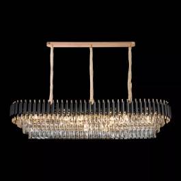 Lustre Pendente Retangular 140x35cm Metal e Cristal Preto e Transparente