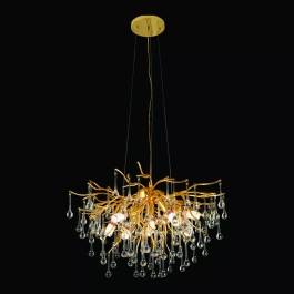 Pendente Ø60x60cm Metal e Cristal Dourado