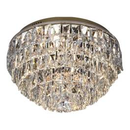 Plafon de Sobrepor LED Redondo 3000K 35W Bivolt Ø45x30cm Metal e Cristal Dourado e Transparente