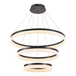 Pendente LED Triplo 3000K 113W Bivolt Ø80cm Metal e Acrílico Preto