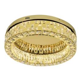 Plafon de Sobrepor LED Redondo 3000K 67W Bivolt Ø60cm Inox e Cristal Dourado e Transparente