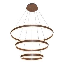Pendente LED Redondo Triplo 3000K 226W Bivolt Ø80cm Metal e Acrílico Marrom