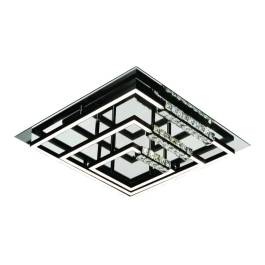 Plafon de Sobrepor LED Quadrado 3000K 70W Bivolt 50x50x13cm Metal, Cristal e Silicone Cromado e Preto