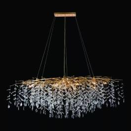 Lustre Pendente Ø150x50cm Metal e Cristal Dourado e Transparente