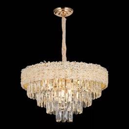 Lustre Pendente Redondo Ø55x36cm Metal e Cristal Dourado e Transparente