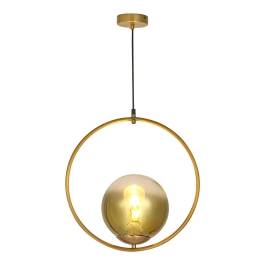 Pendente Redondo Ø50x120cm Metal e Vidro Dourado