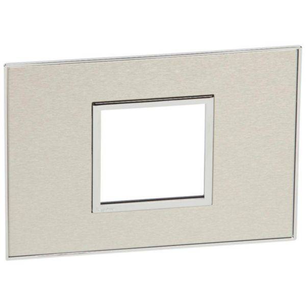 Arteor - Placa 2 postos 4x2 quadrados - Aço inoxidável escovado - Instalação à face - Fixação rápida