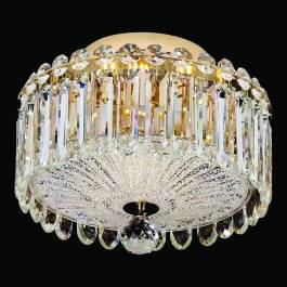 Plafon de Sobrepor Redondo Ø25x20cm Metal e Cristal Dourado