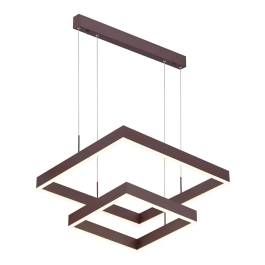 Pendente LED Quadrado Duplo 3000K 80W Bivolt 60x60cm Metal e Acrílico Marrom