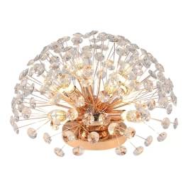 Plafon de Sobrepor Ø45cm Metal e Cristal Rosê e Transparente