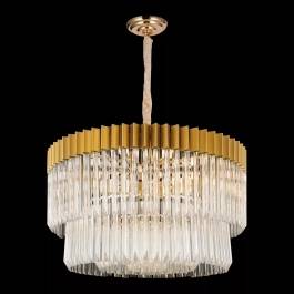 Lustre Pendente Redondo Ø80x45cm Metal e Cristal Dourado e Transparente