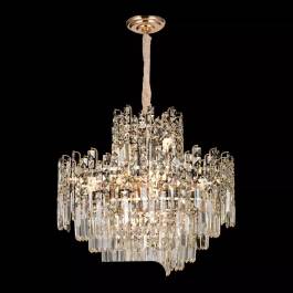 Lustre Pendente Redondo Ø60x57cm Metal e Cristal Dourado e Transparente