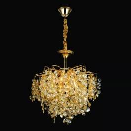 Lustre Pendente Ø65x55cm Metal e Cristal Dourado e Âmbar