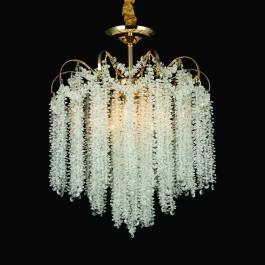 Lustre Pendente Ø45x50cm Metal e Cristal Dourado e Transparente