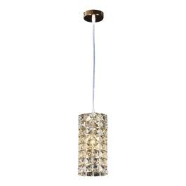 Pendente Ø12x23cm Metal e Cristal Dourado