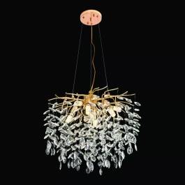 Lustre Pendente Ø60cm Metal e Cristal Dourado e Transparente